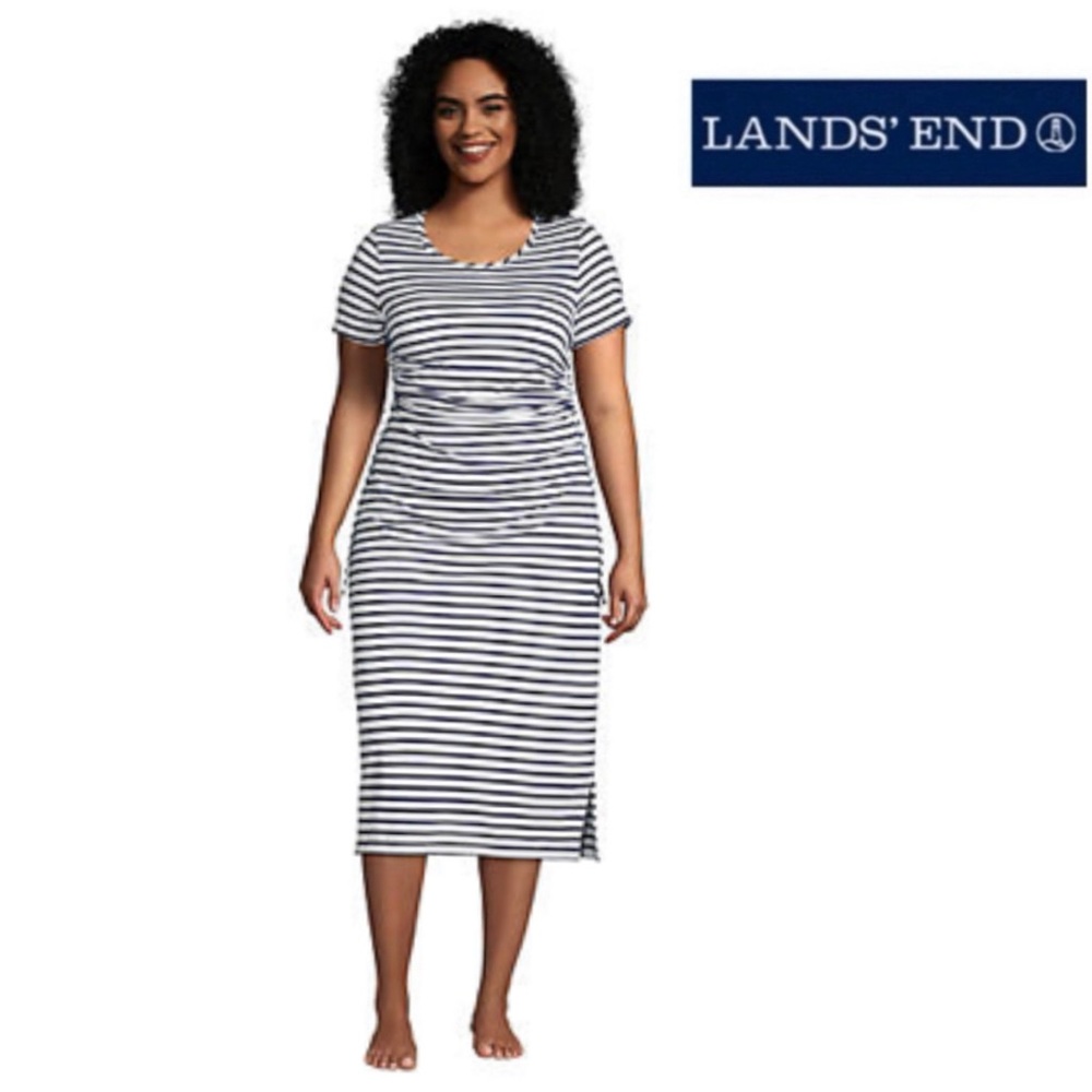 .Lands’ End Adjustable Swim Cover/Maxi T- Dress Size 2X